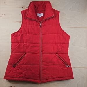 Esprit Vest Red Athletic Zip Up Sleeveless Sz. L Satin Lining Vintage